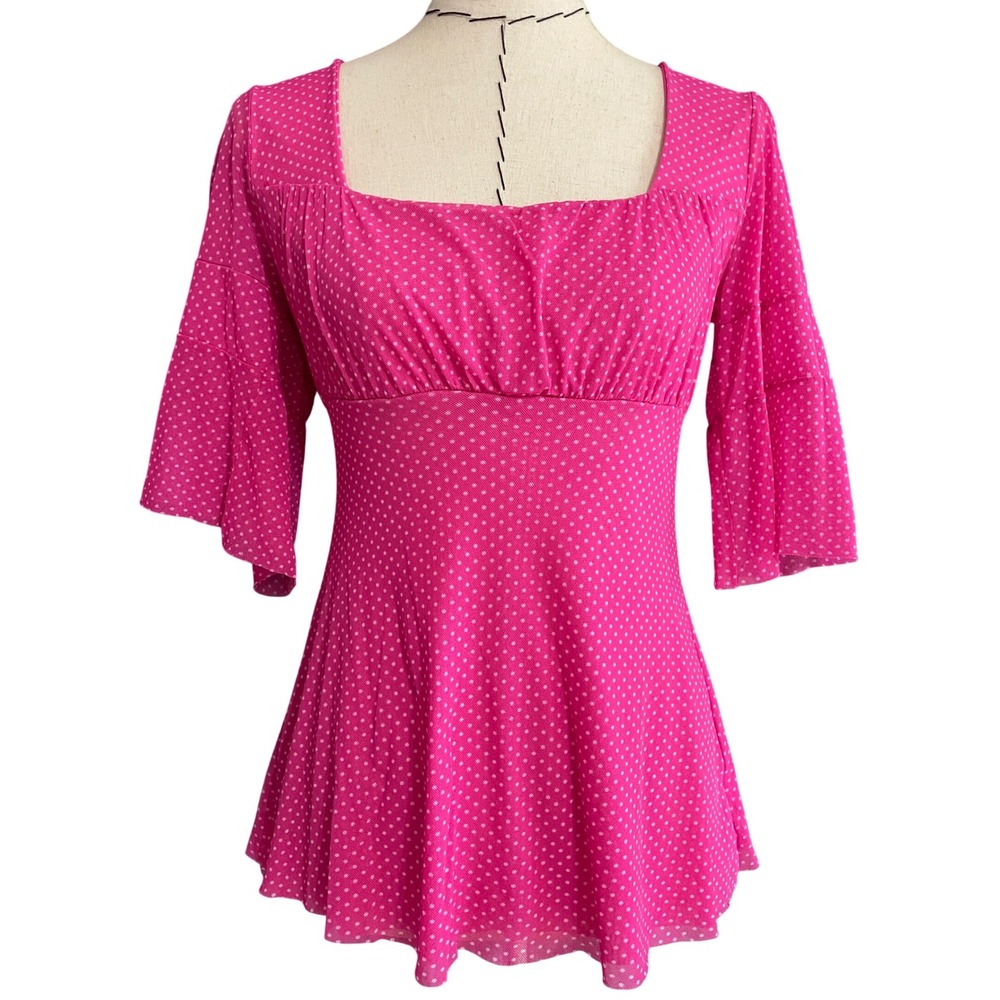 Sweet Pea Stacy Frati Mesh Pink Polka Dot Short Sleeve Top Women's Medium